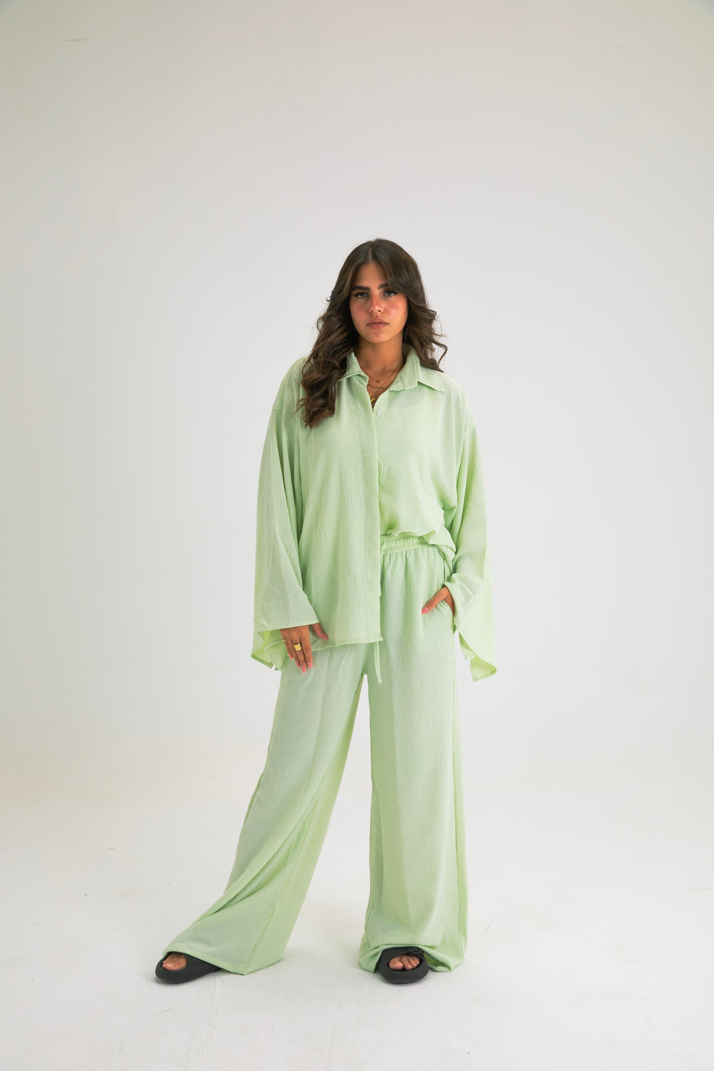 LIME GREEN BUTTON SUIT
