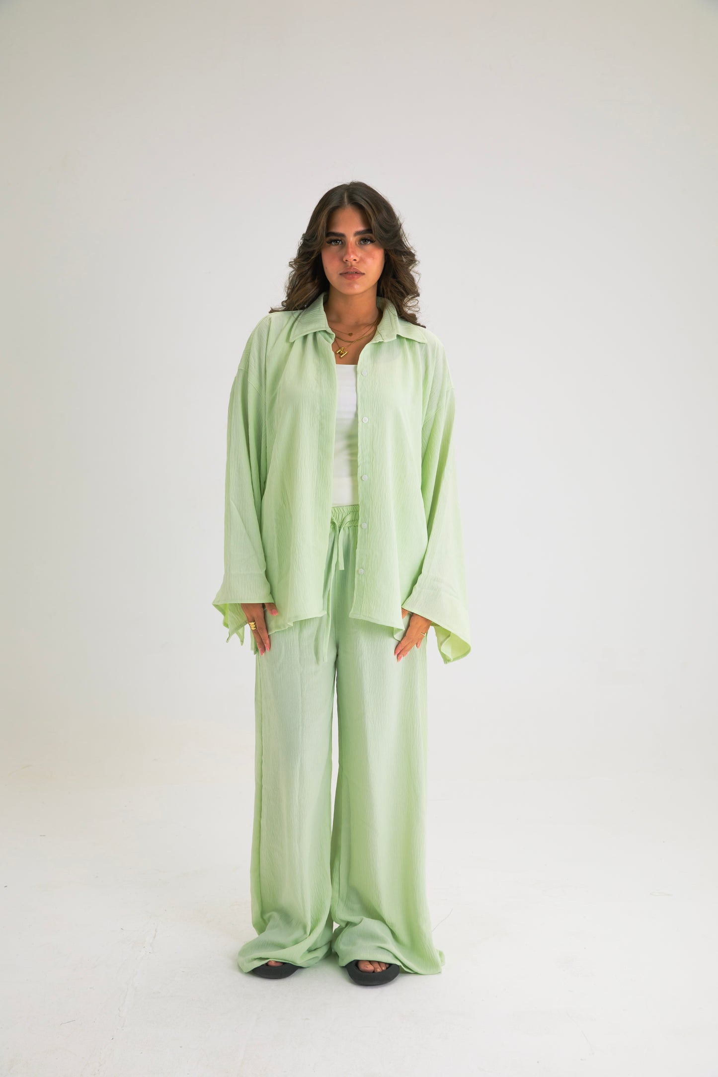 LIME GREEN BUTTON SUIT