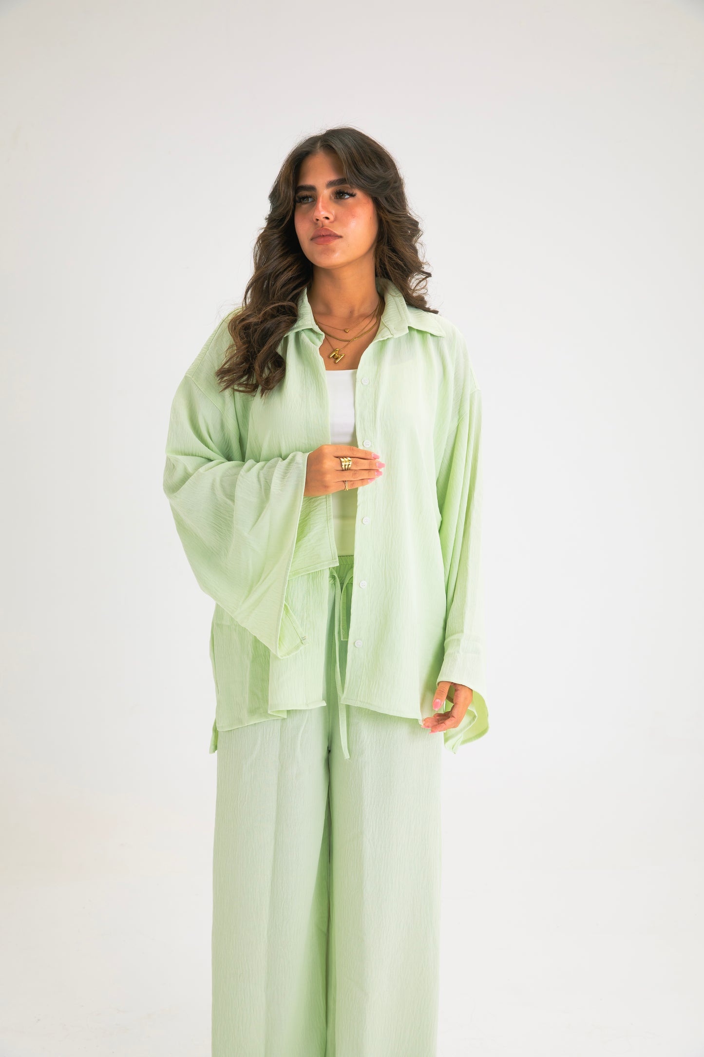 LIME GREEN BUTTON SUIT
