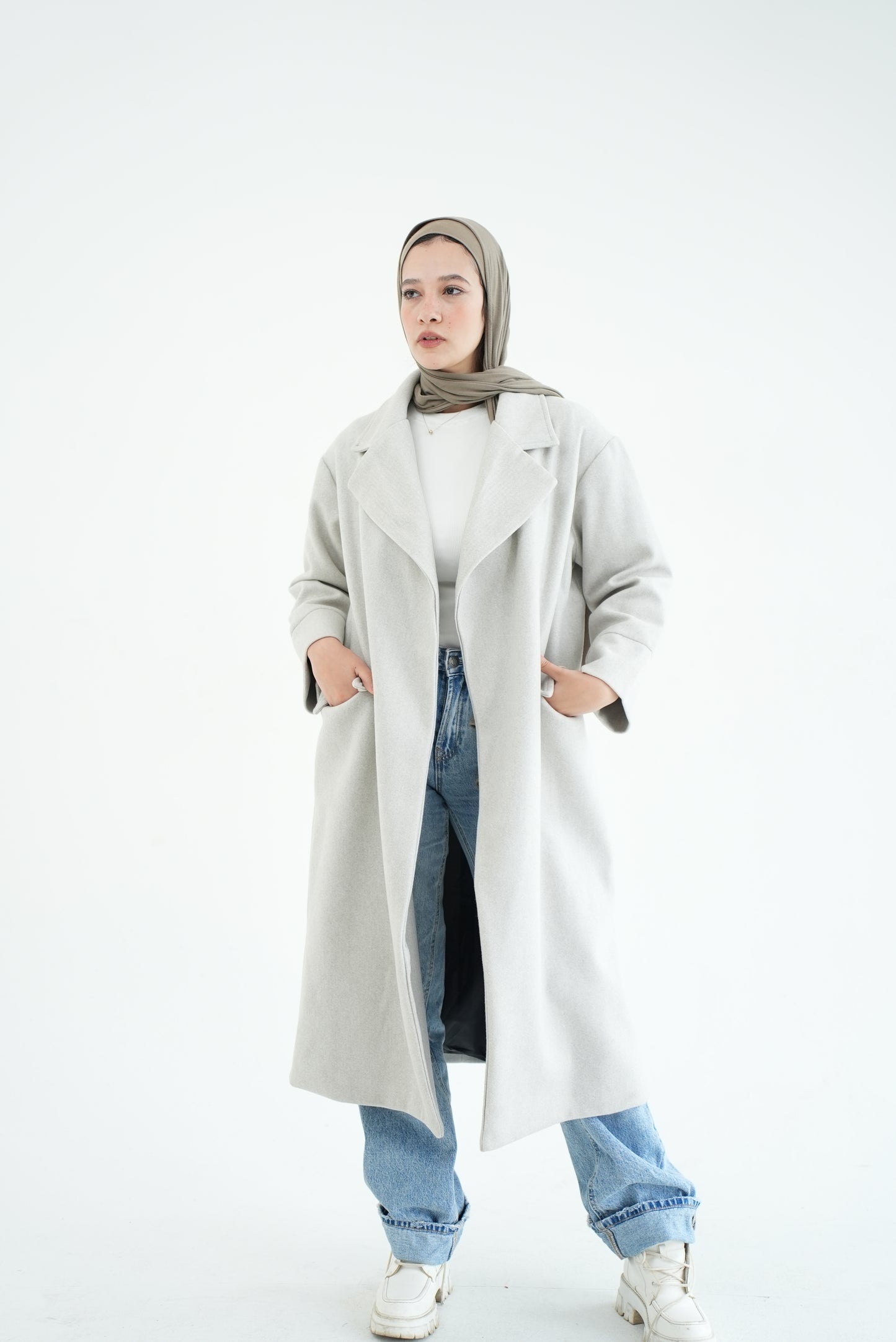WOOL LONG COAT- LIGHT GREY