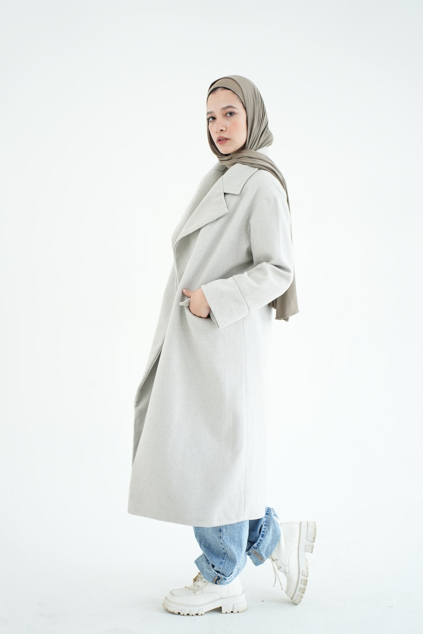WOOL LONG COAT- LIGHT GREY