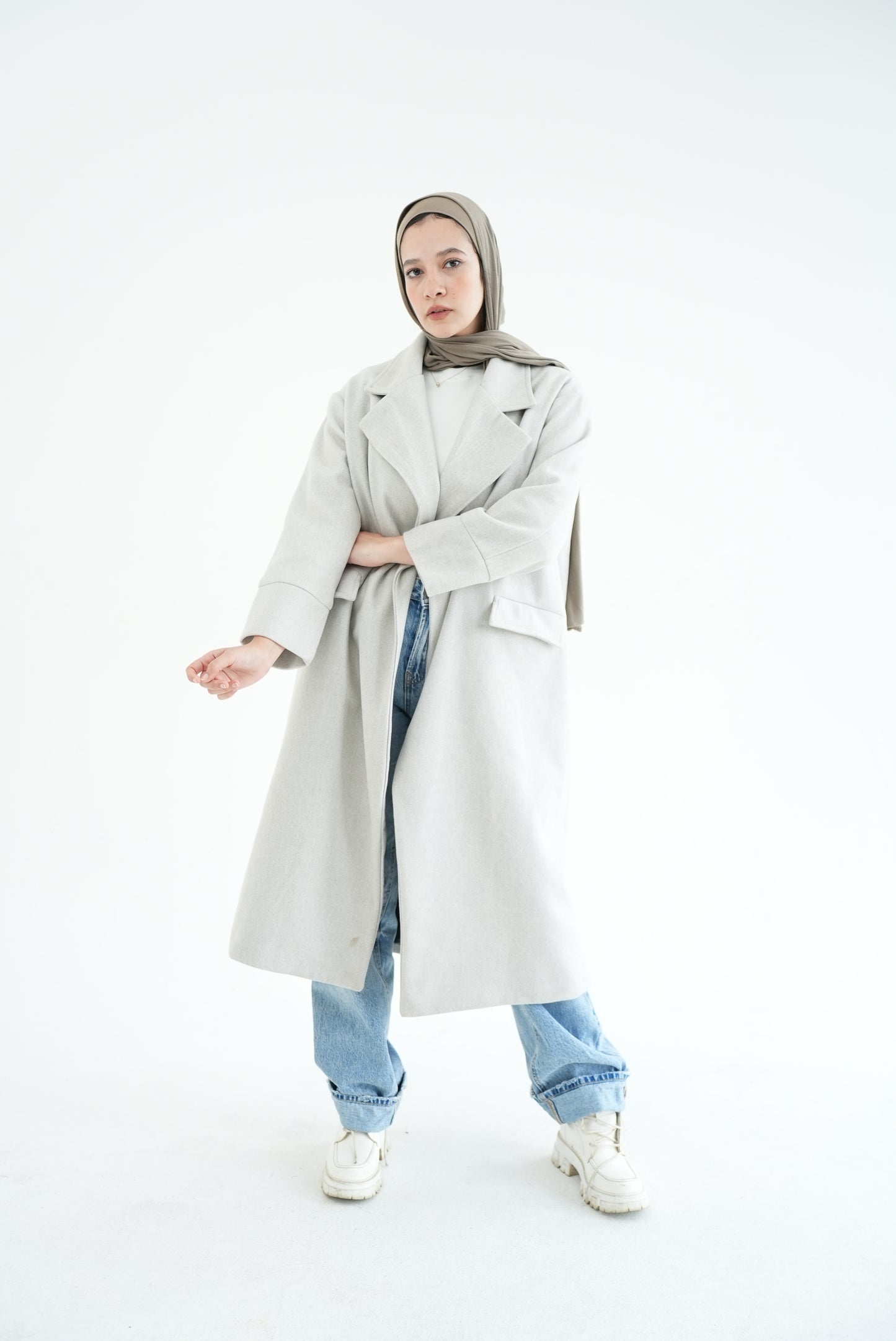 WOOL LONG COAT- LIGHT GREY