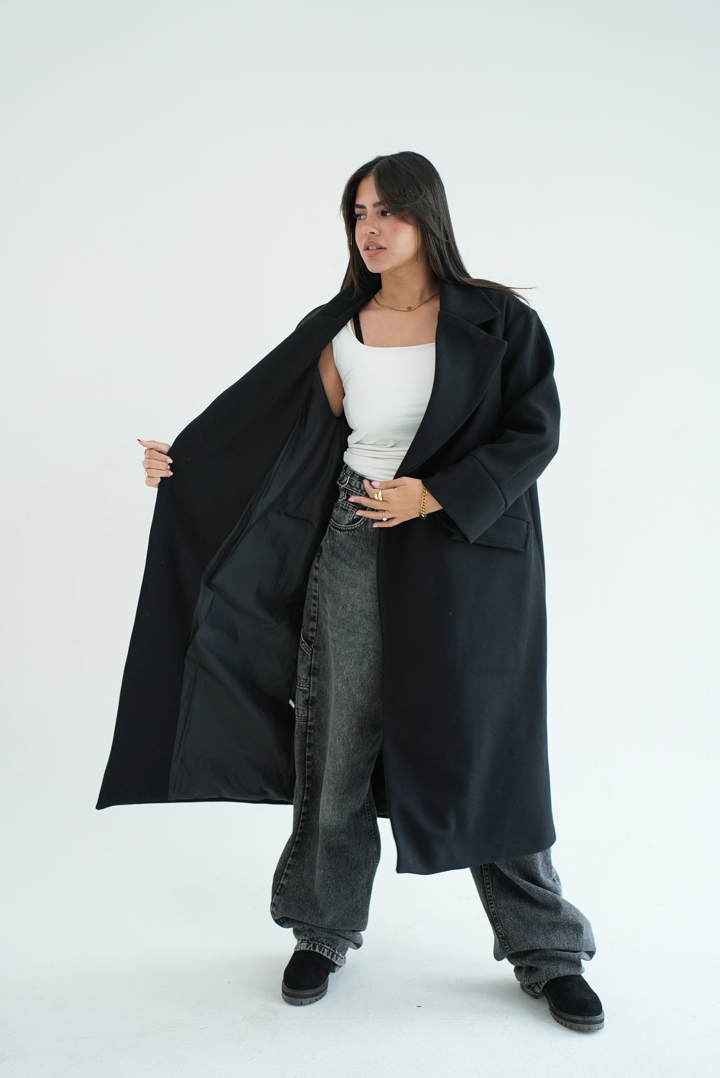 WOOL LONG COAT- BLACK