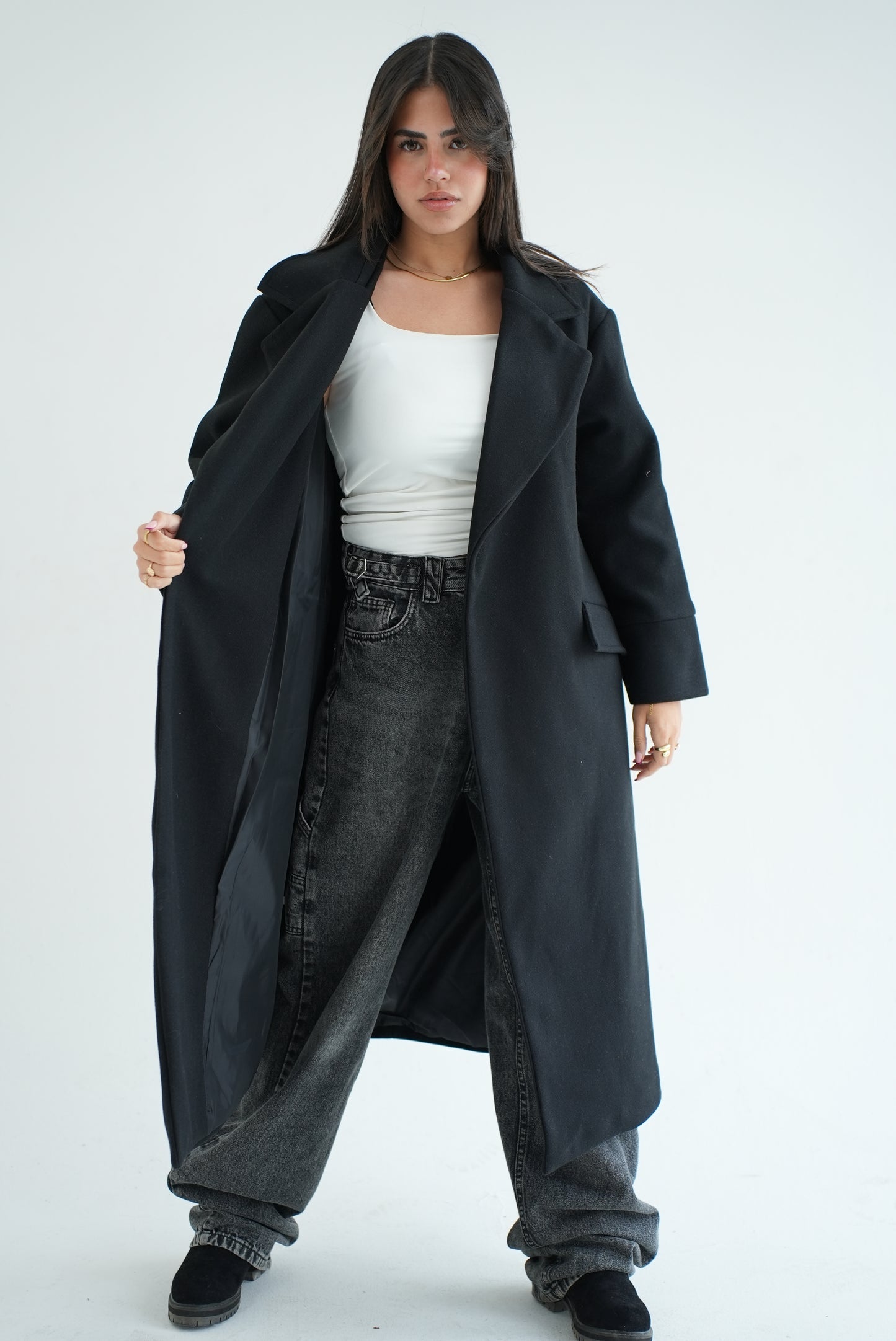 WOOL LONG COAT- BLACK