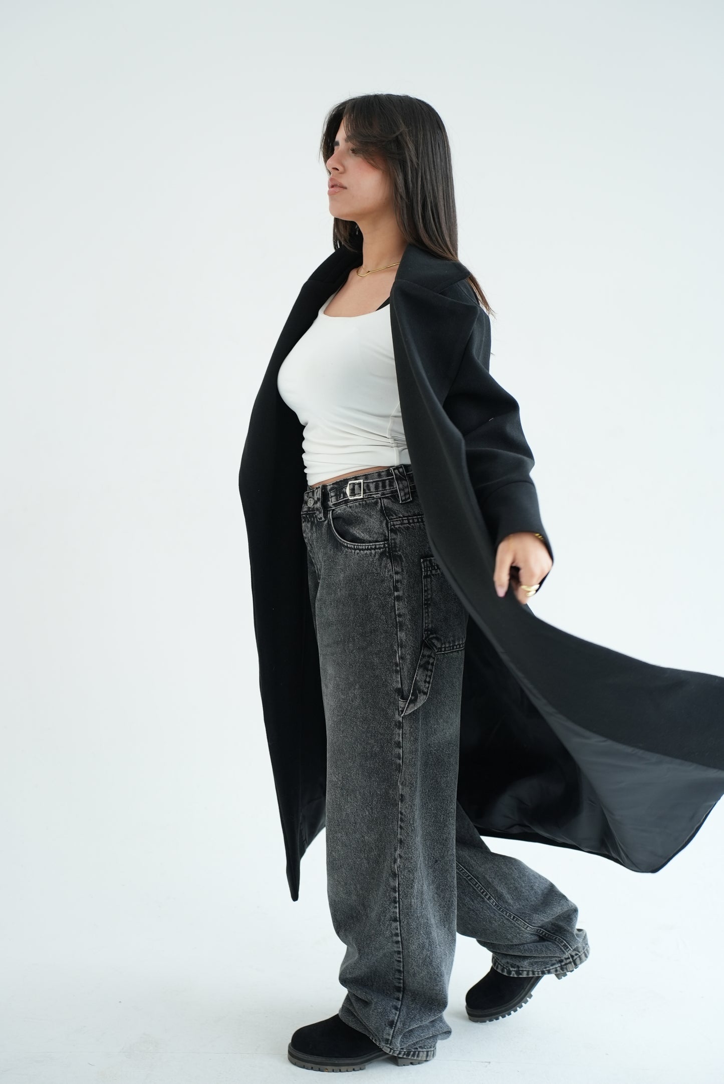 WOOL LONG COAT- BLACK