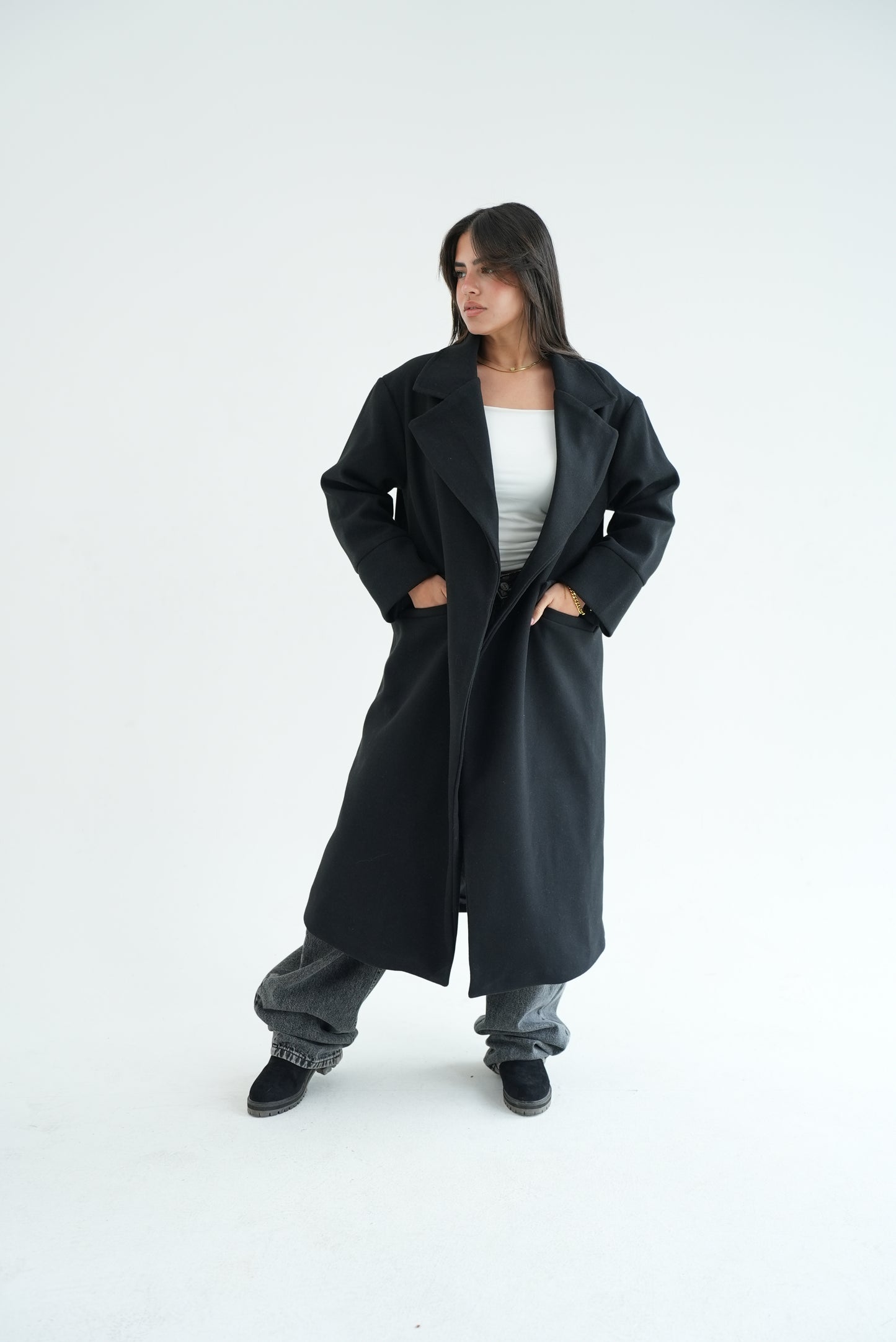 WOOL LONG COAT- BLACK