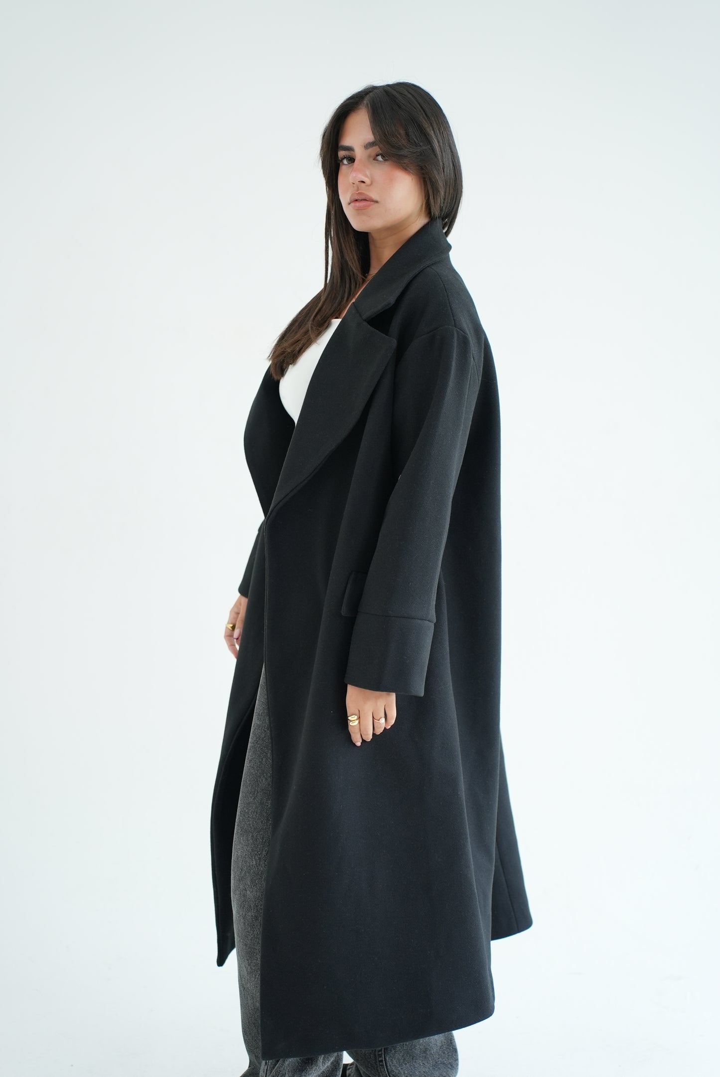 WOOL LONG COAT- BLACK