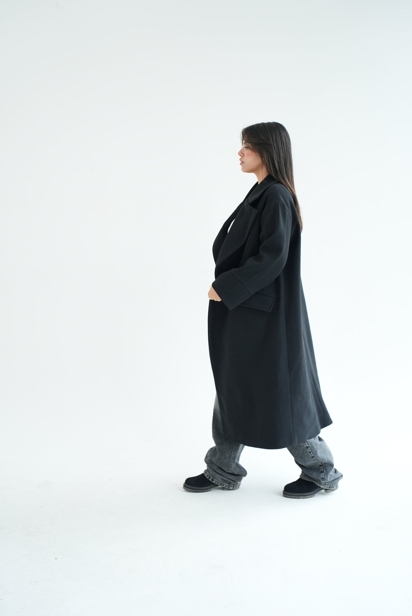 WOOL LONG COAT- BLACK
