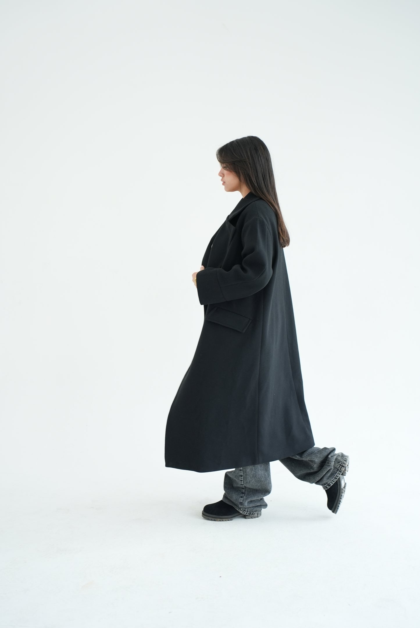 WOOL LONG COAT- BLACK