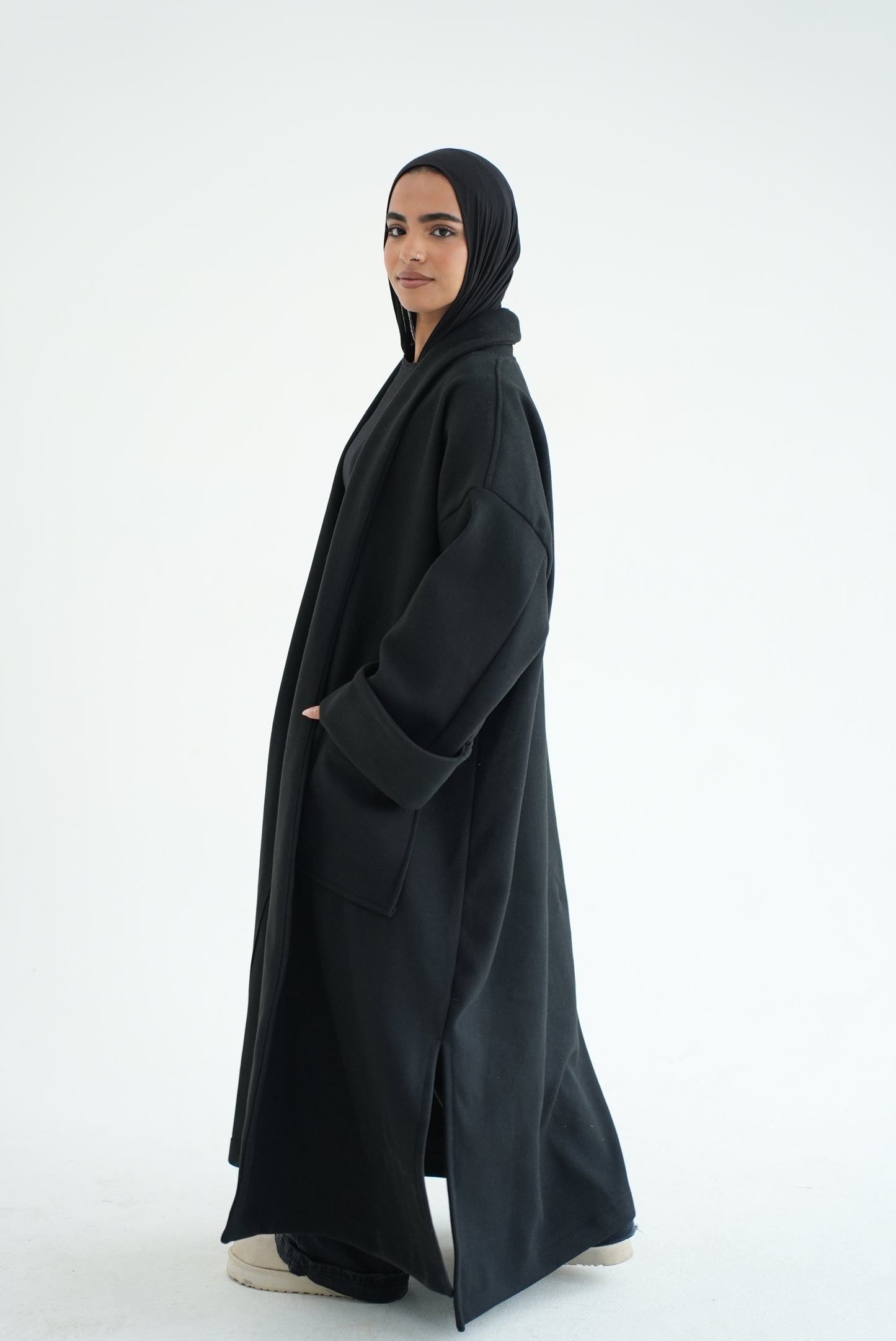 WOOL LONG COAT-BLACK