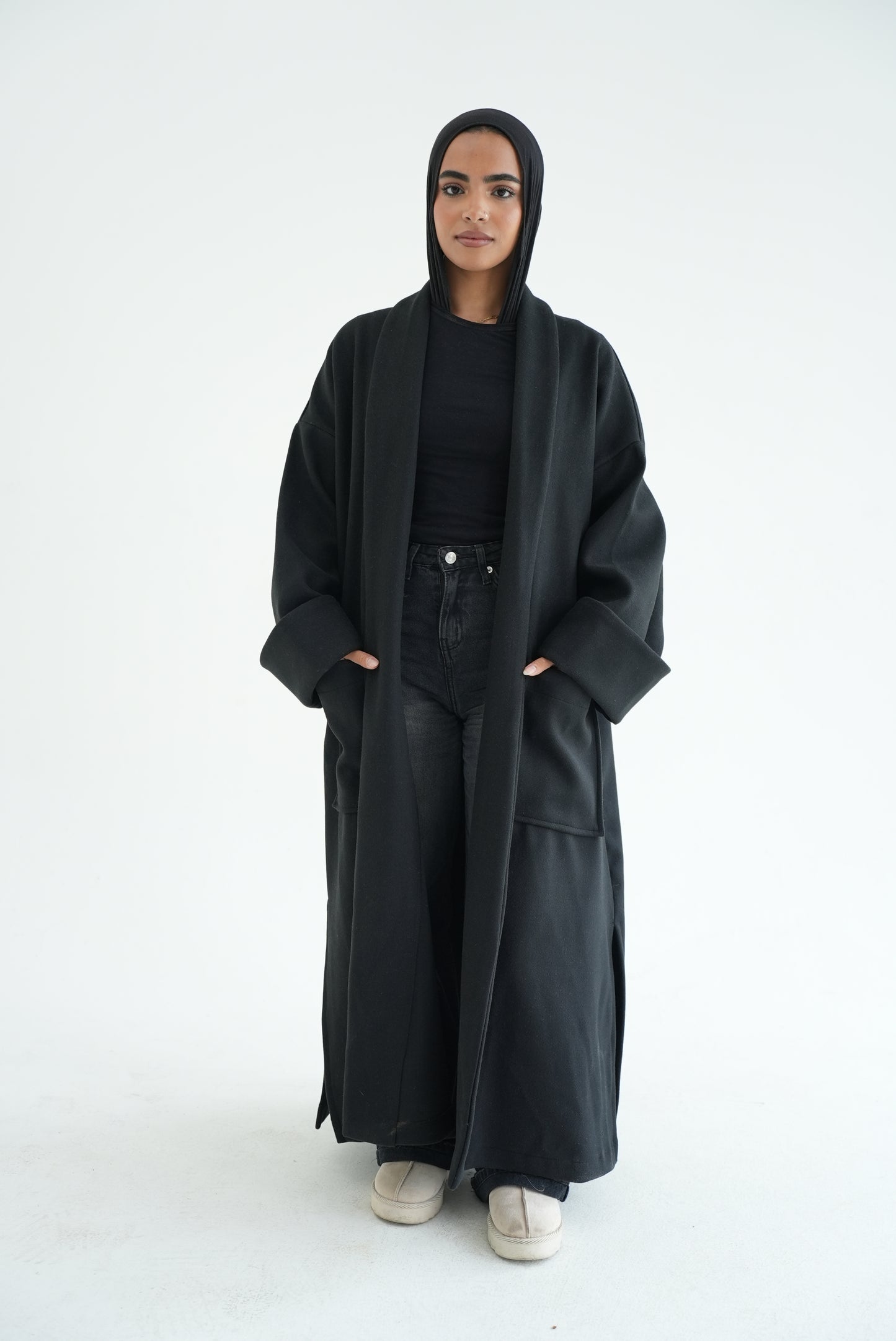 WOOL LONG COAT-BLACK