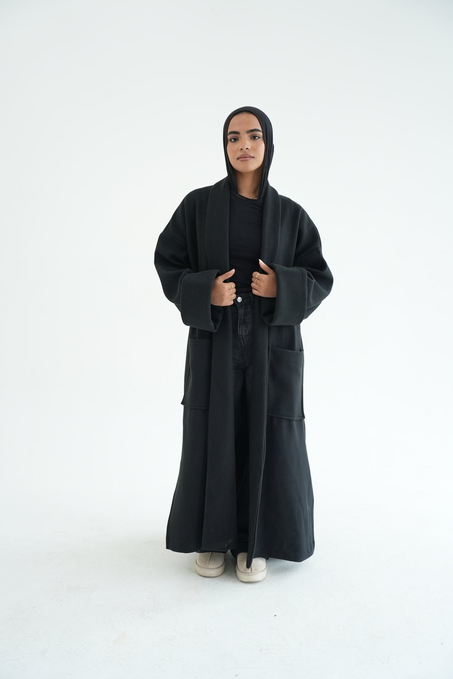 WOOL LONG COAT-BLACK