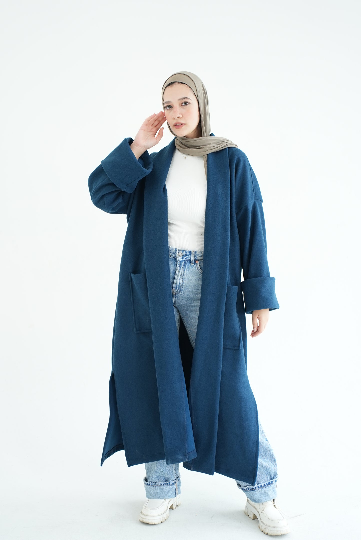 WOOL LONG COAT- NAVY