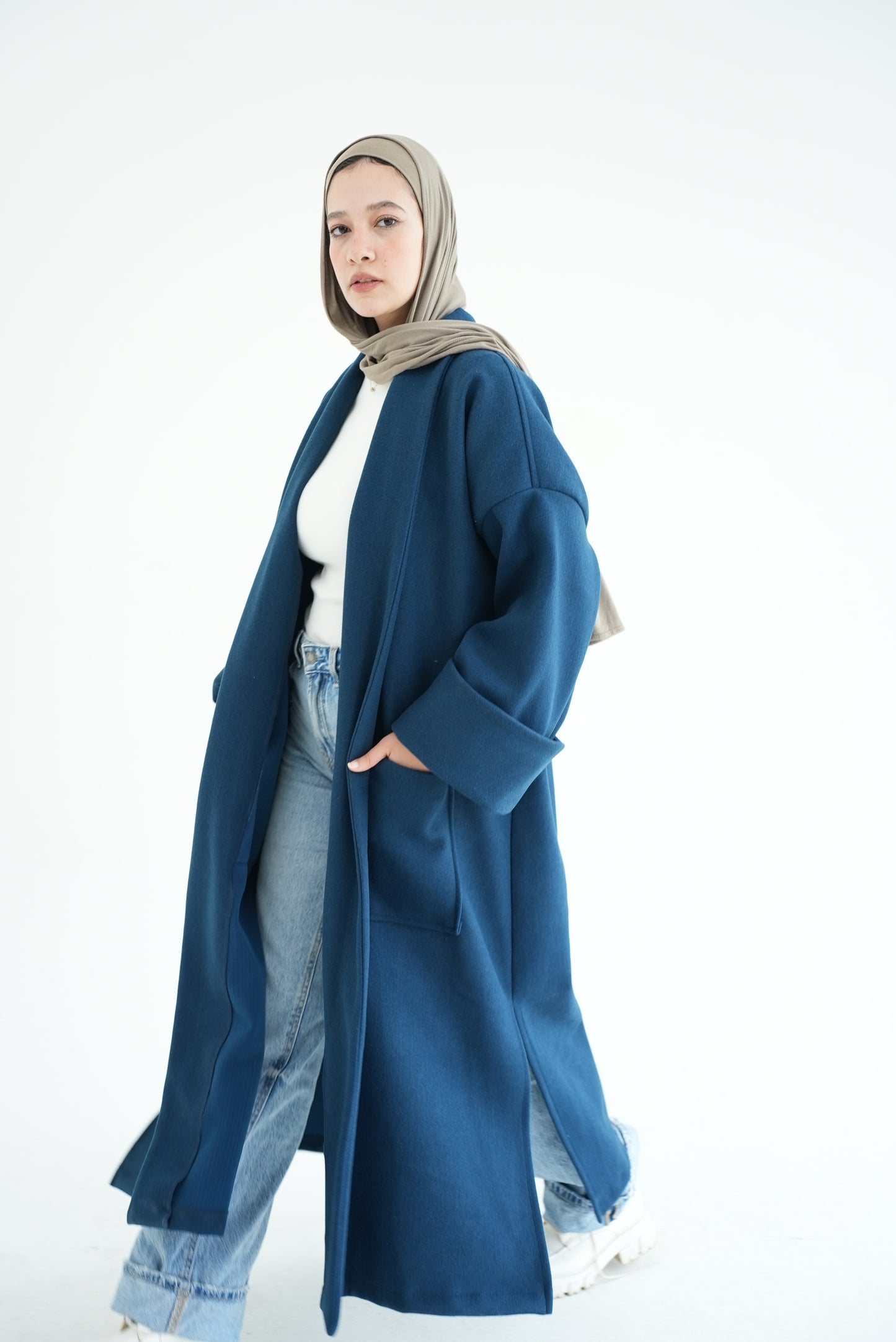 WOOL LONG COAT- NAVY