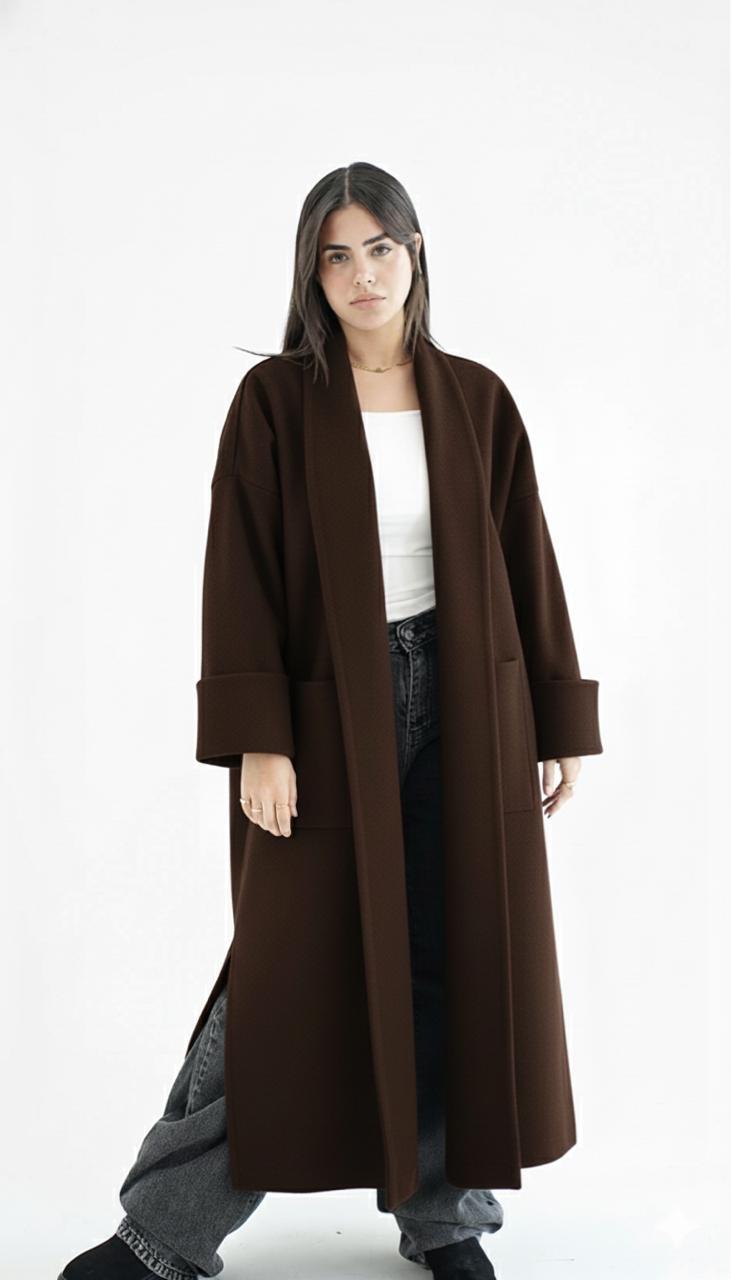 Wool long coat in brown