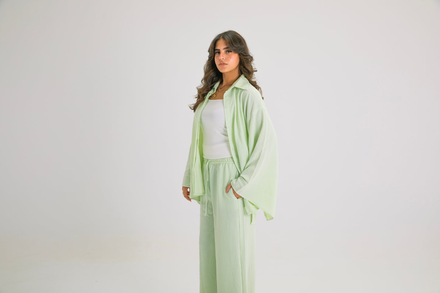 LIME GREEN BUTTON SUIT