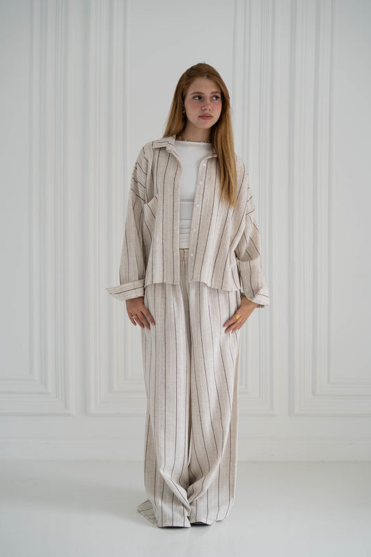 Linen Suit Bage & Black