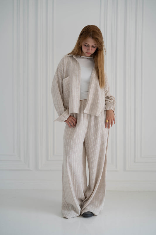Linen Suit Bage & White
