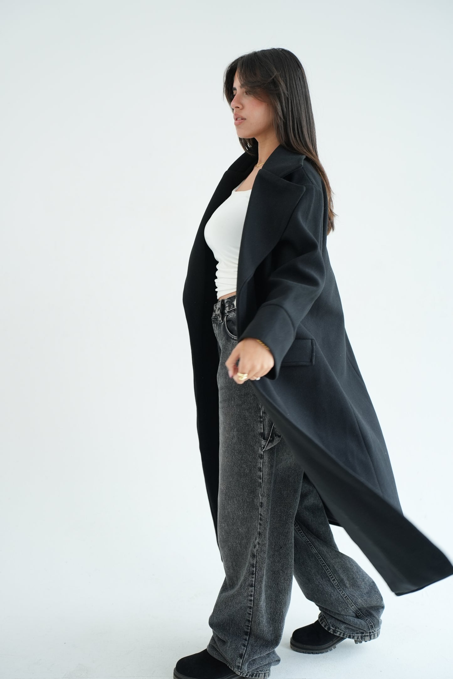 WOOL LONG COAT- BLACK
