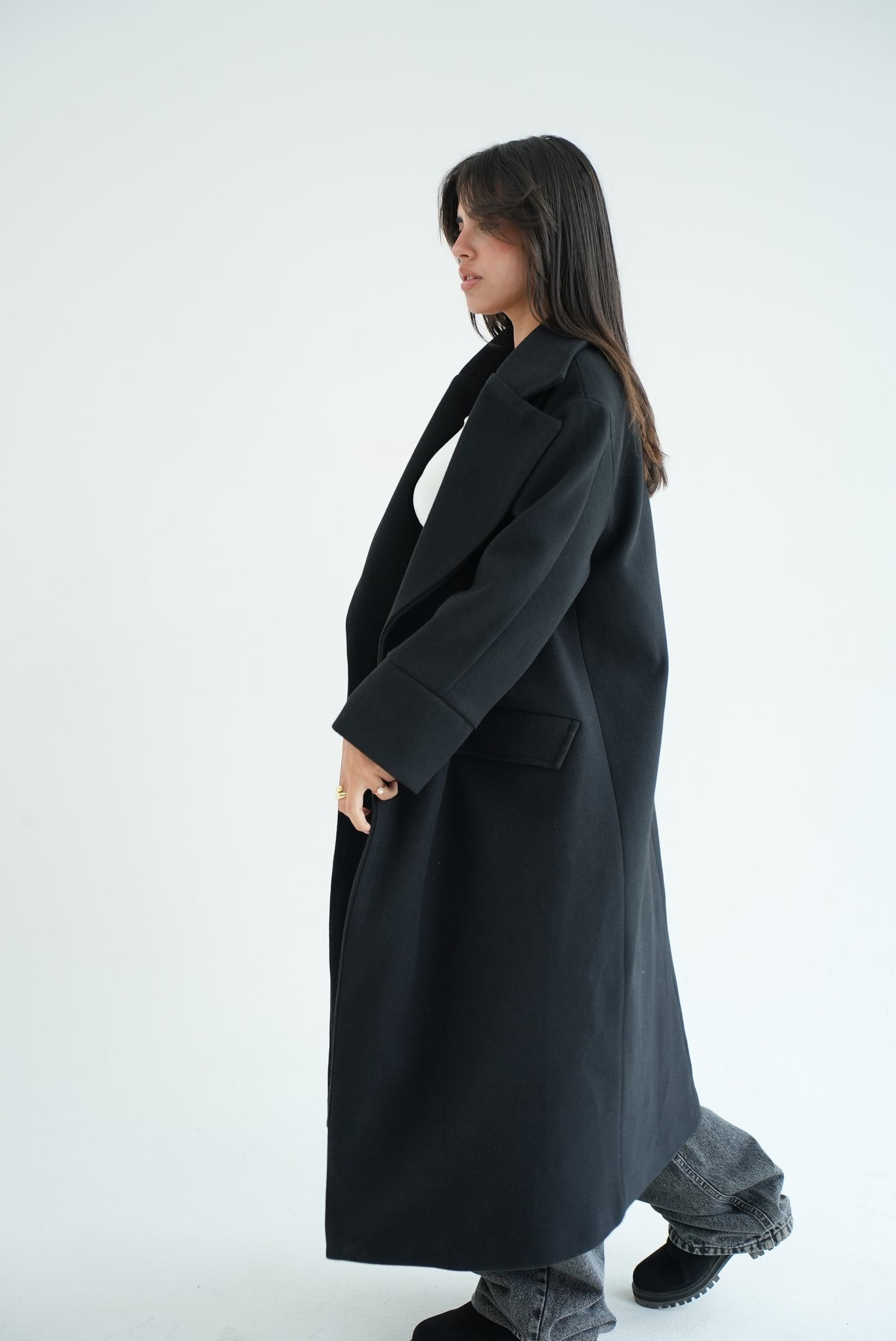 WOOL LONG COAT- BLACK