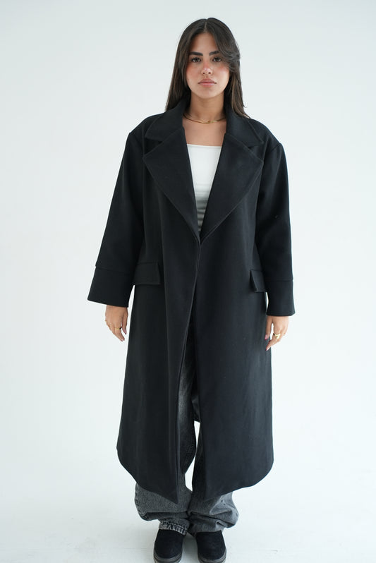WOOL LONG COAT- BLACK