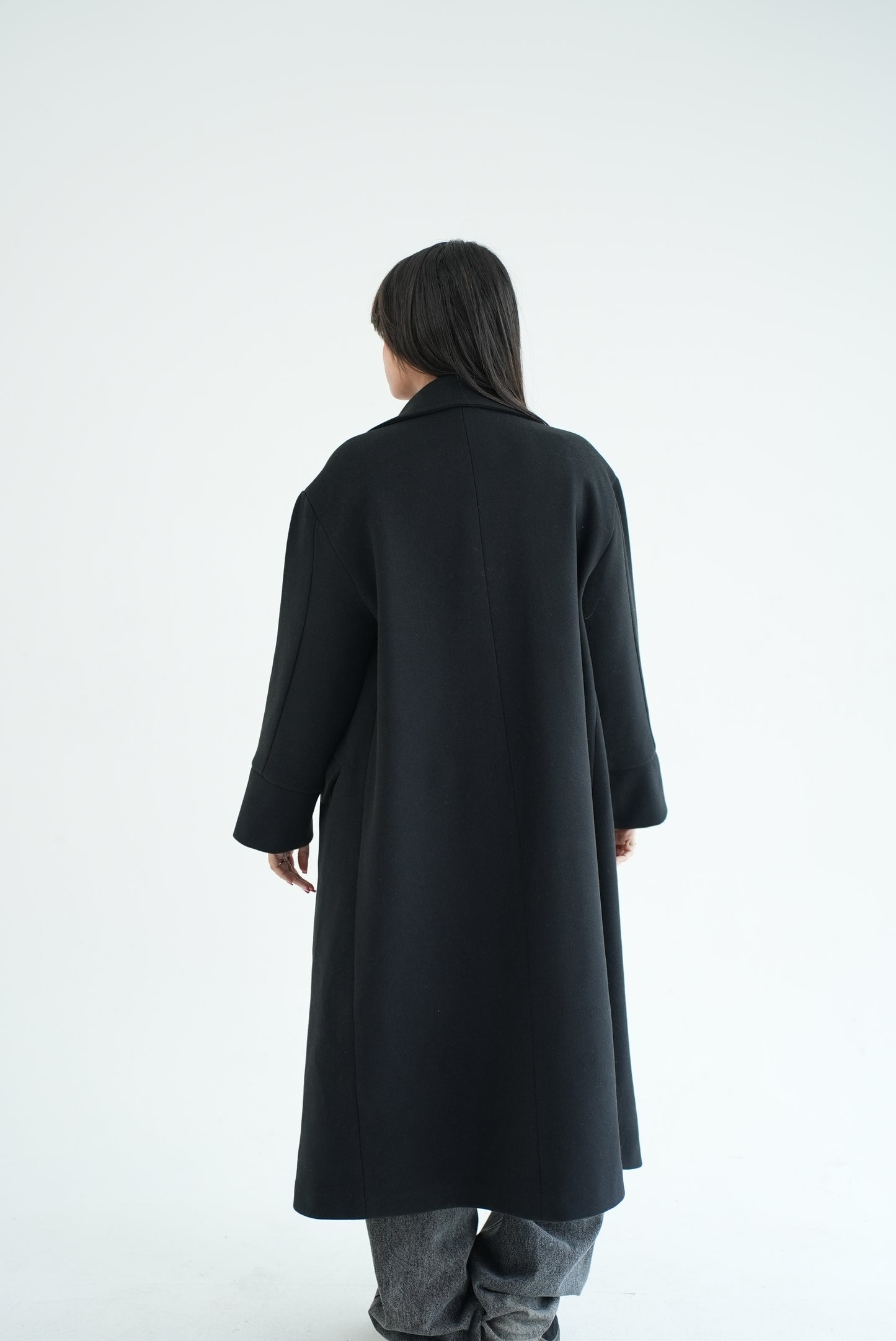 WOOL LONG COAT- BLACK