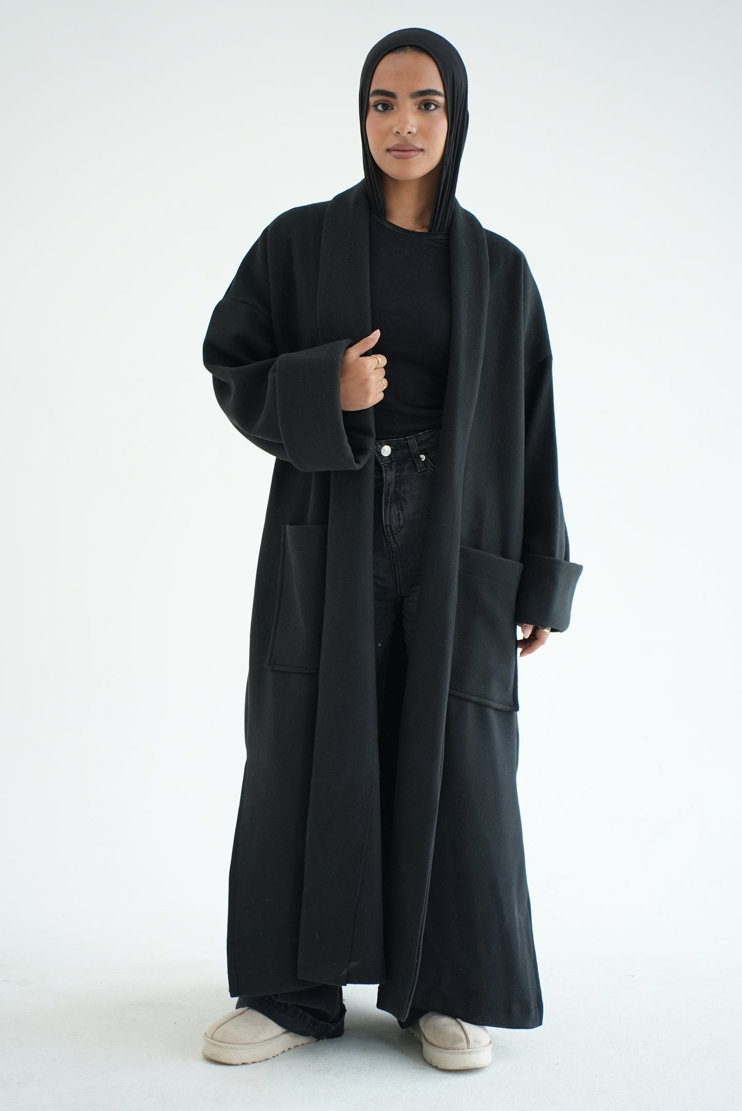 WOOL LONG COAT-BLACK