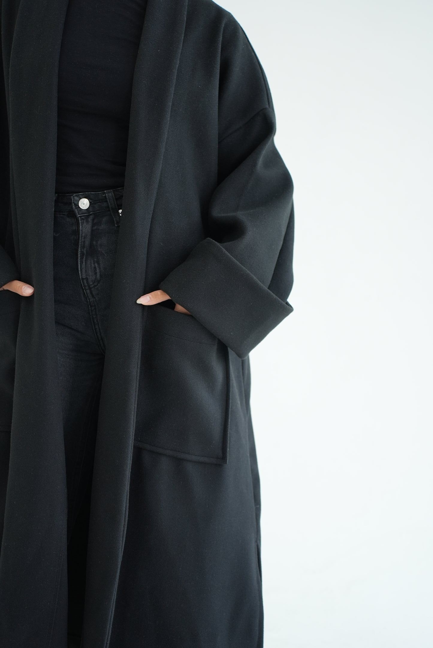 WOOL LONG COAT-BLACK