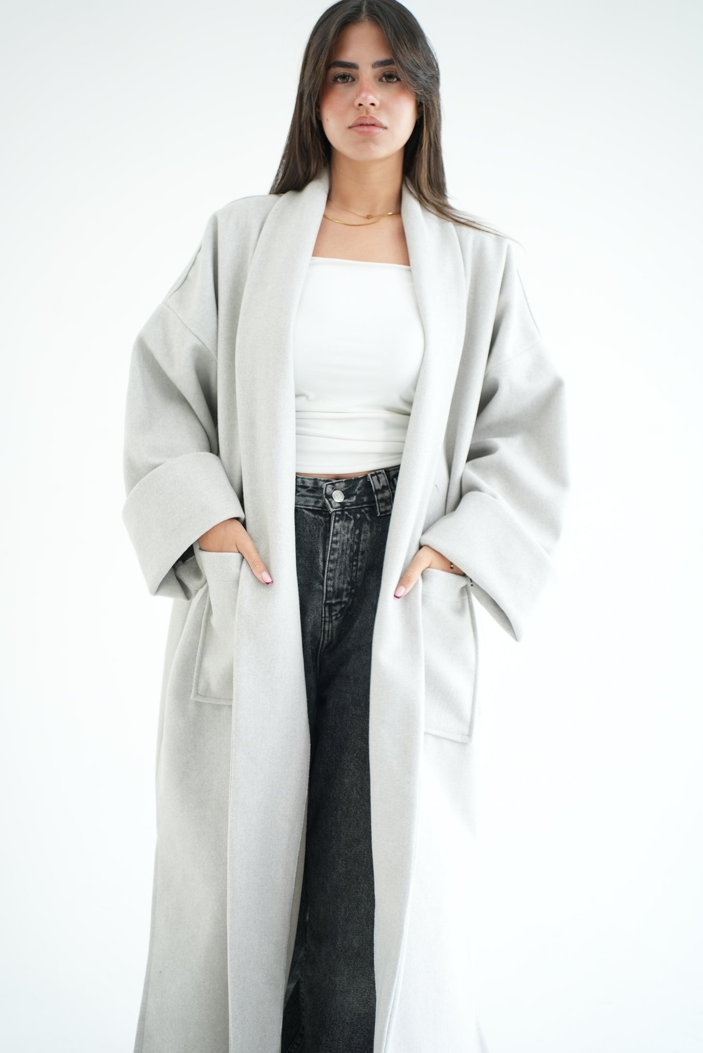 WOOL LONG COAT- LIGHT GREY