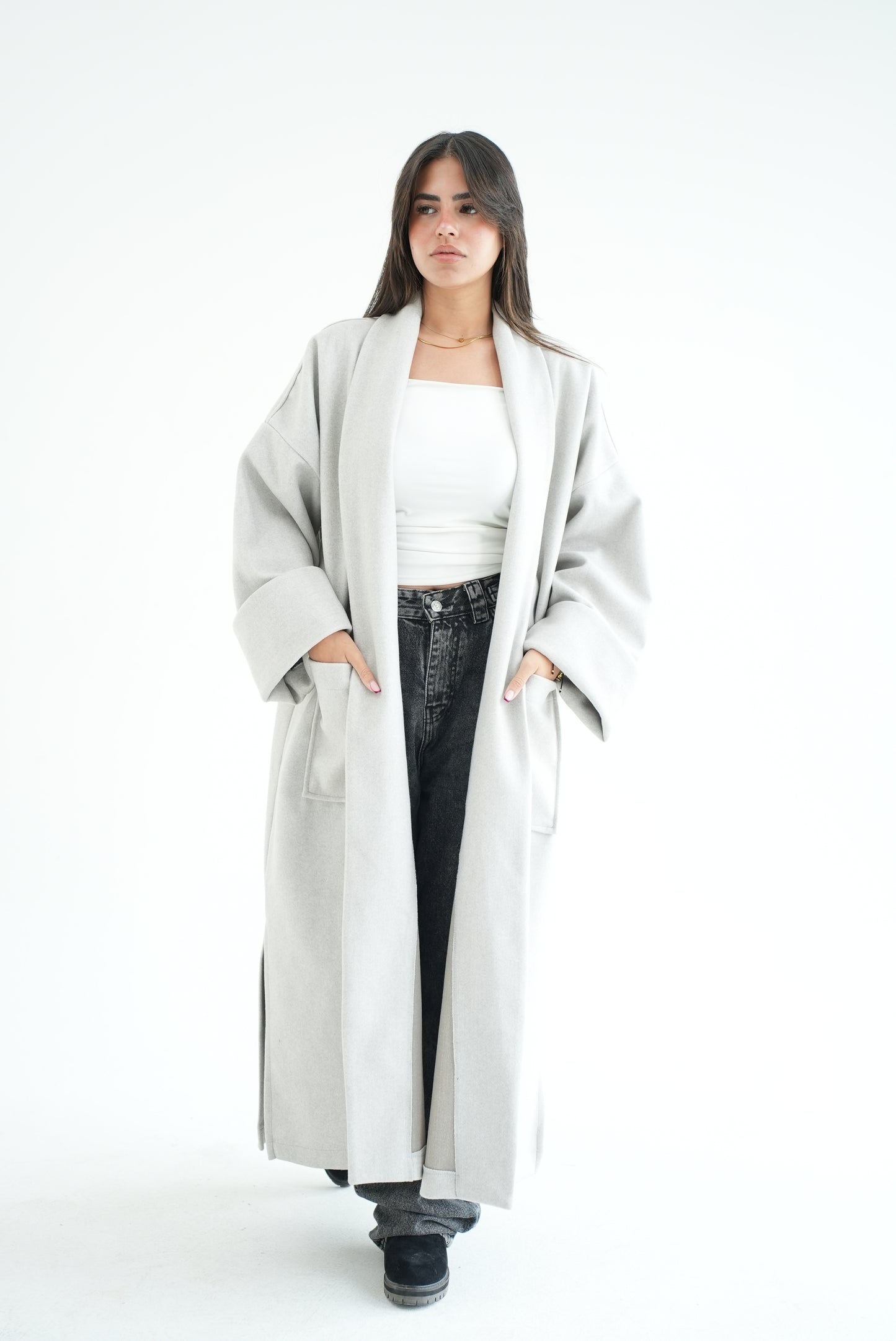 WOOL LONG COAT- LIGHT GREY