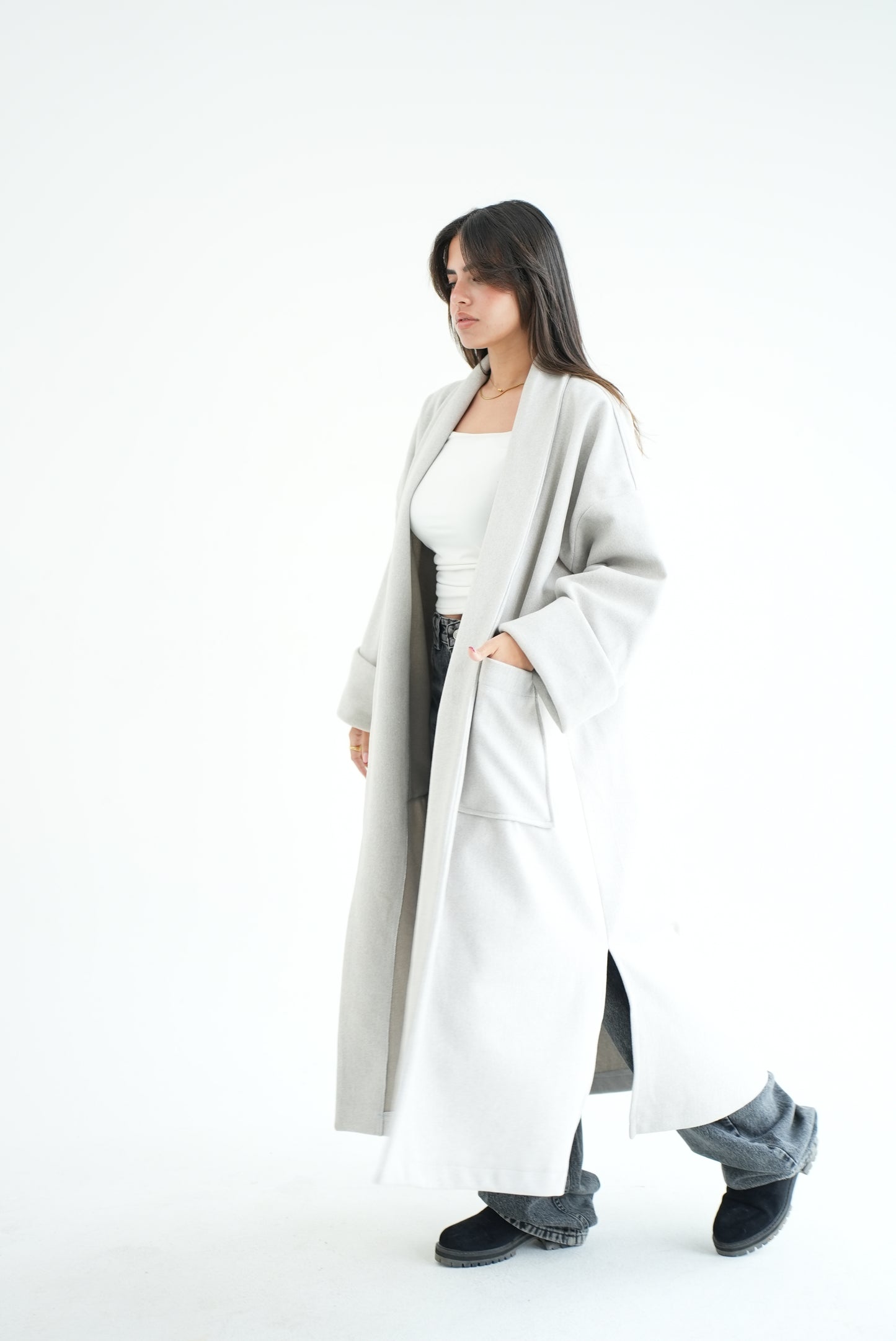 WOOL LONG COAT- LIGHT GREY