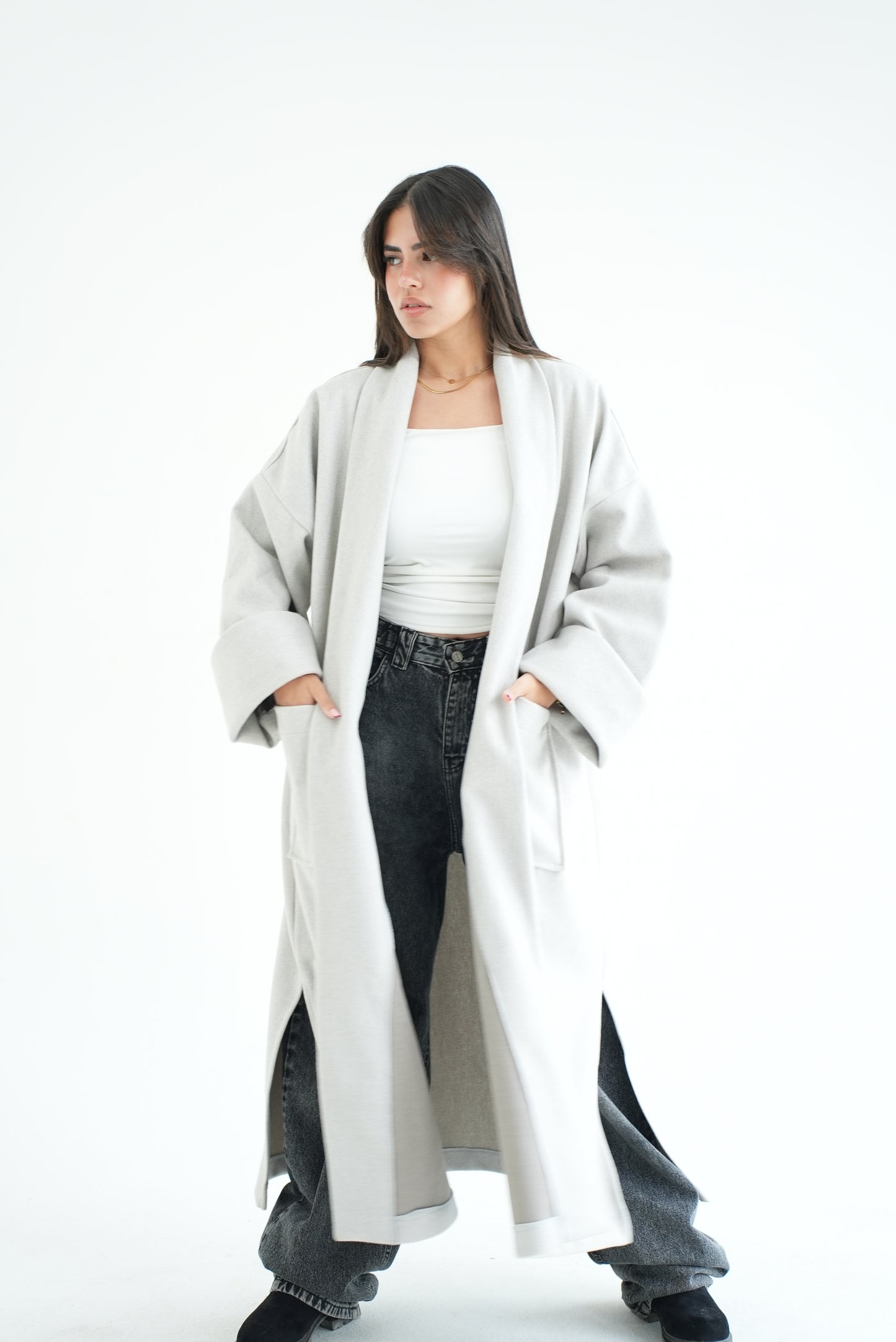 WOOL LONG COAT- LIGHT GREY