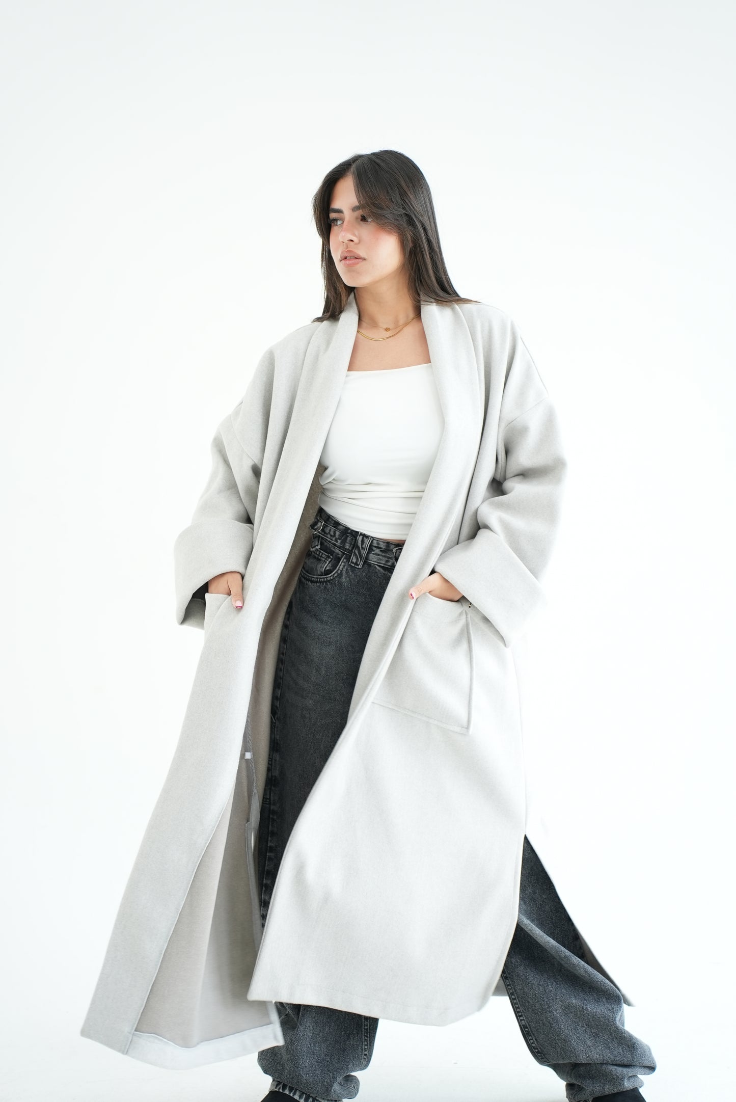WOOL LONG COAT- LIGHT GREY