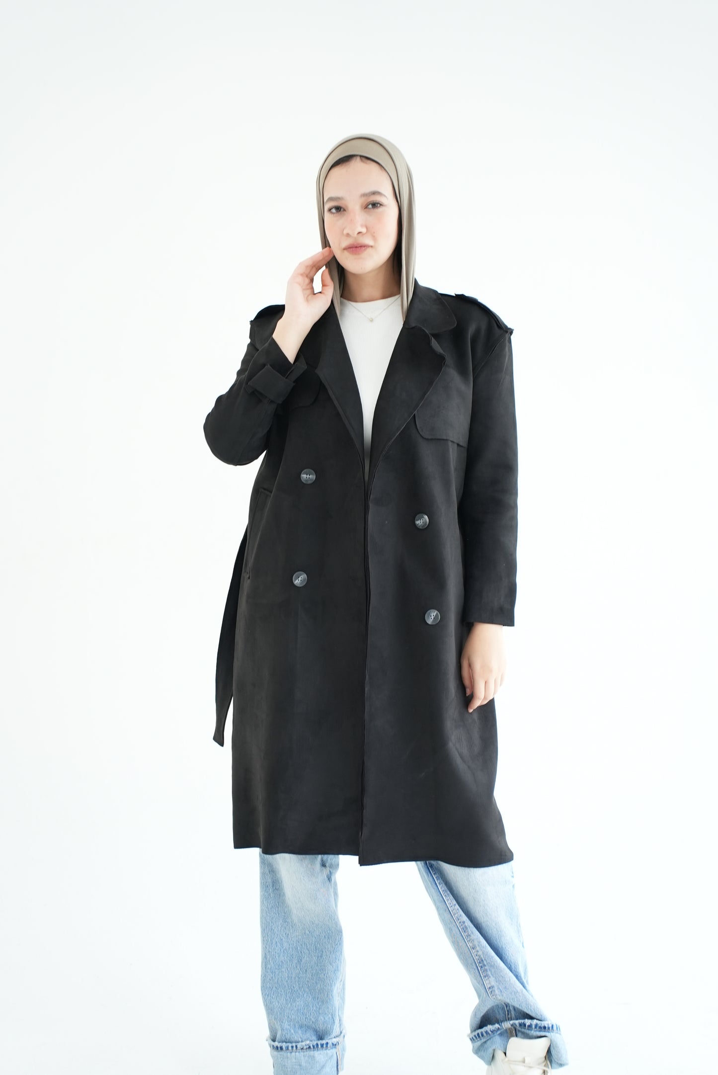 WOOL RIBBON COAT- BLACK