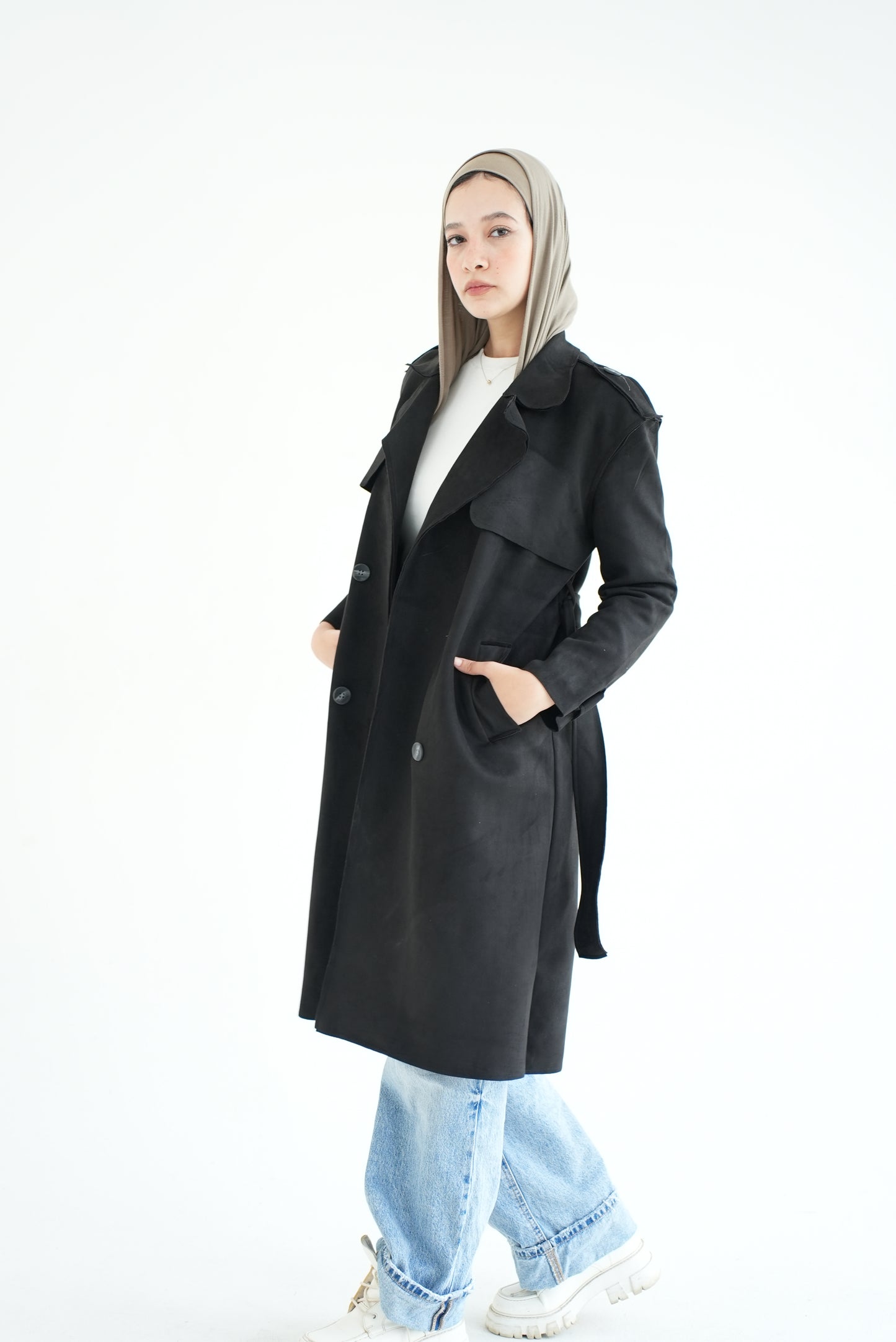 WOOL RIBBON COAT- BLACK