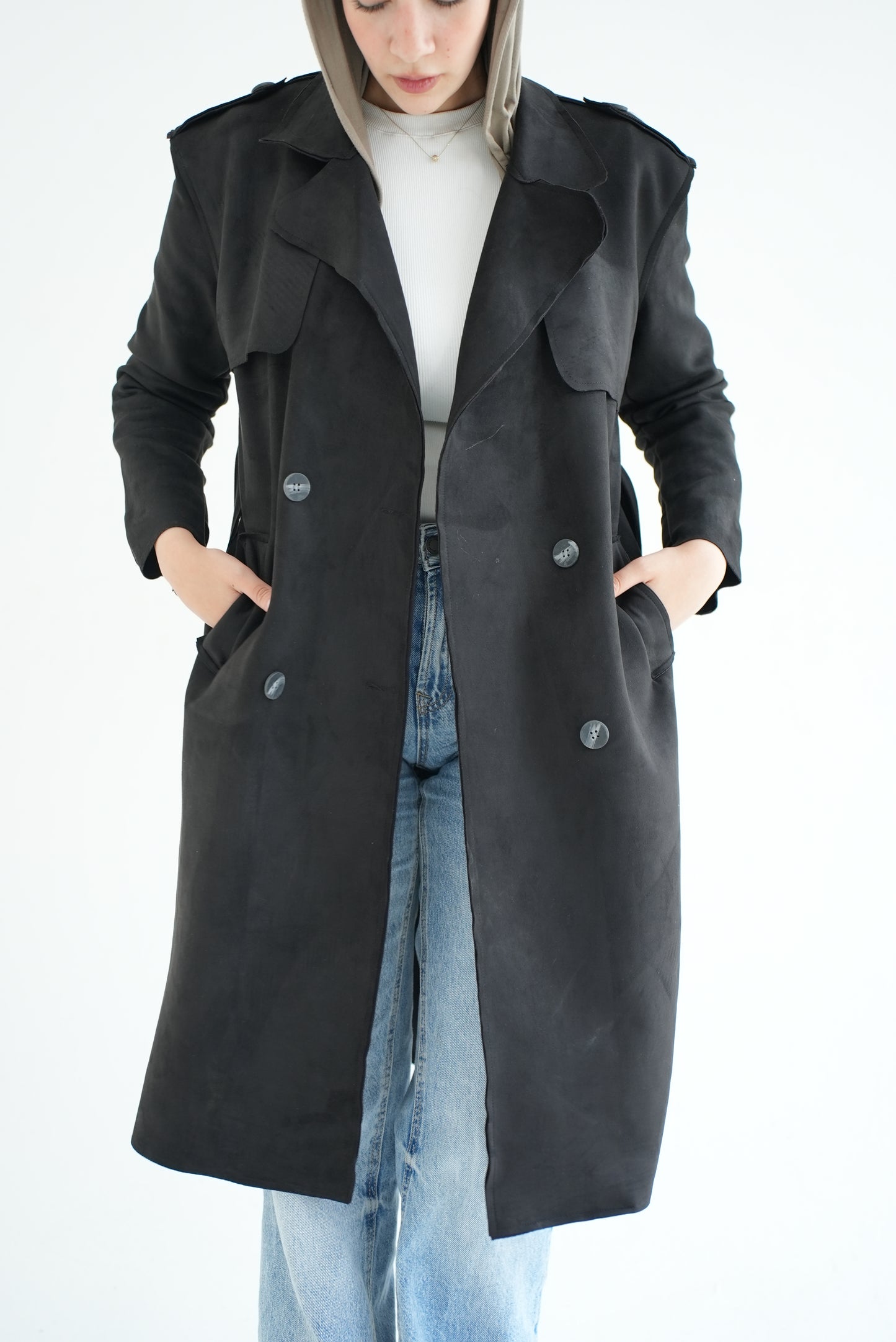 WOOL RIBBON COAT- BLACK