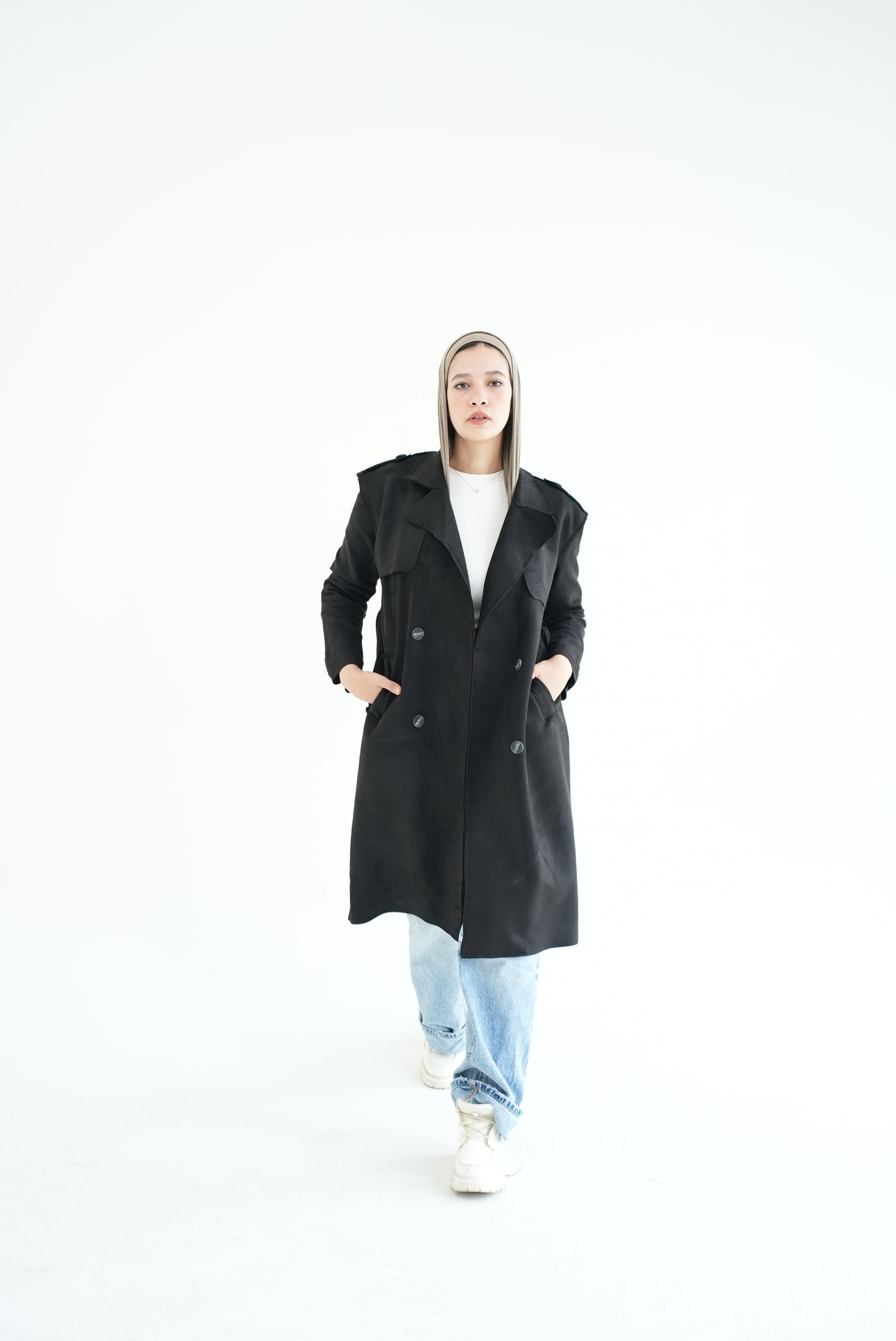 WOOL RIBBON COAT- BLACK
