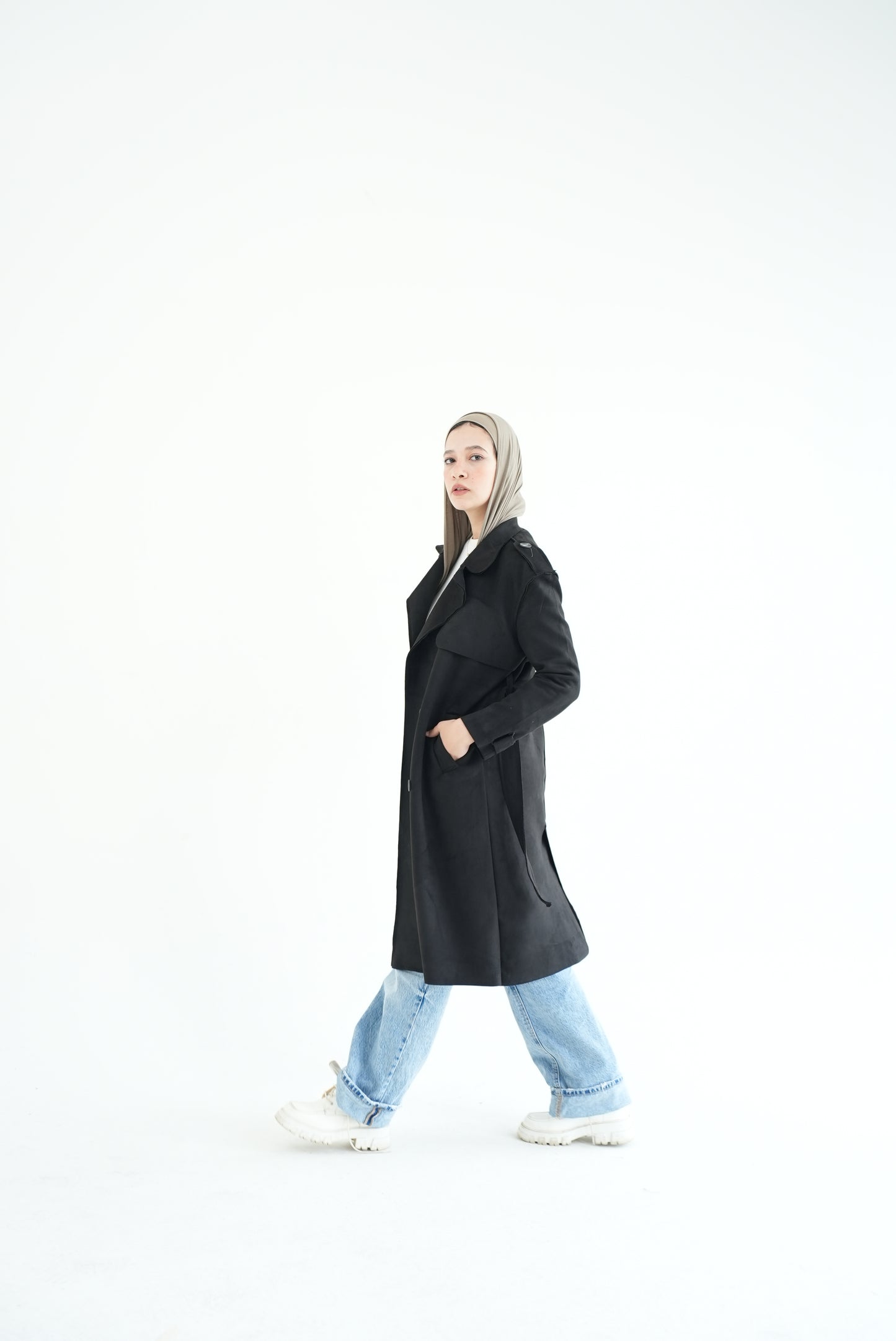 WOOL RIBBON COAT- BLACK