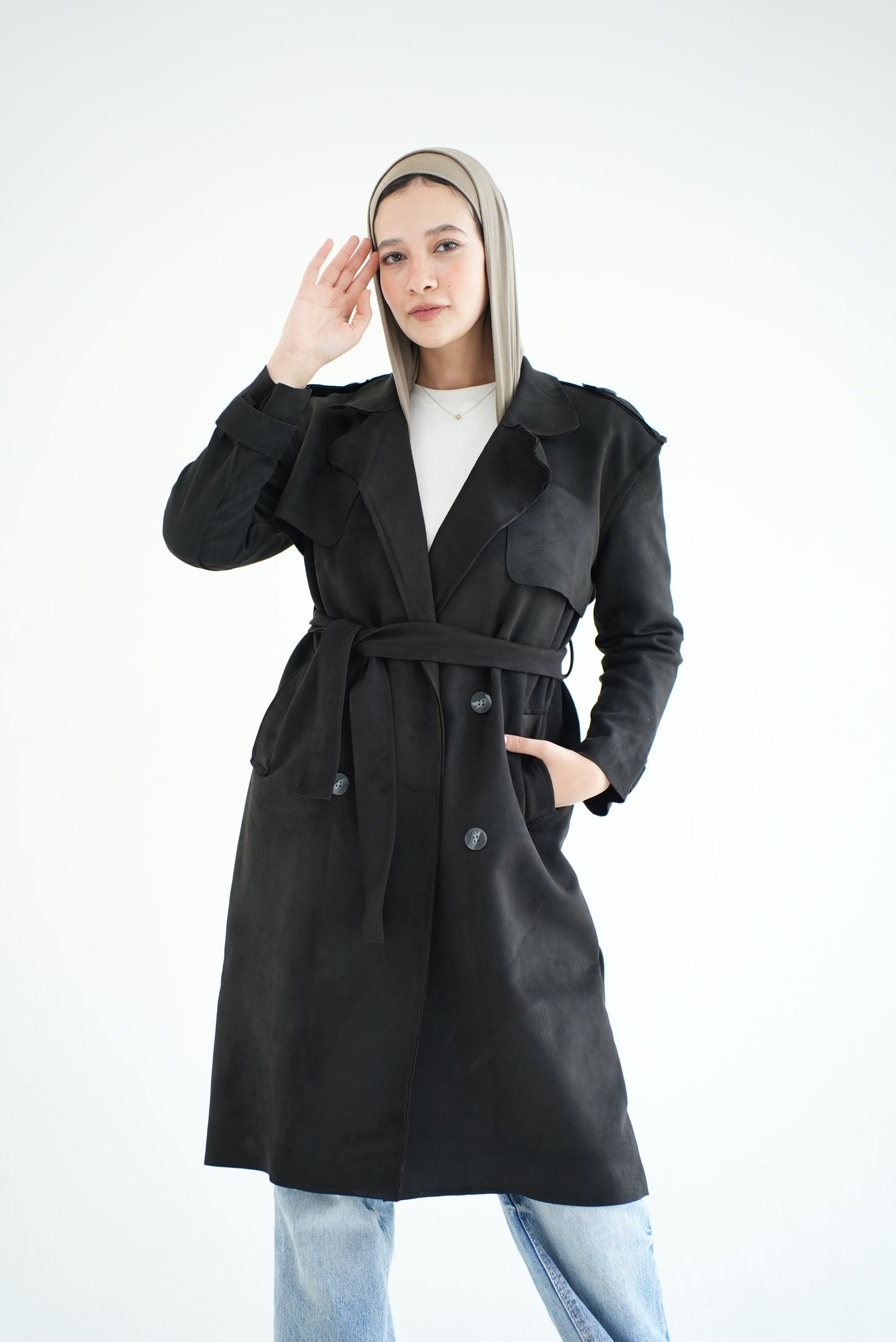 WOOL RIBBON COAT- BLACK