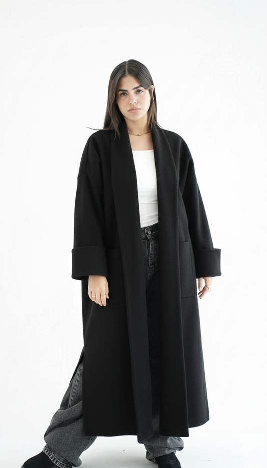 WOOL LONG COAT- BLACK