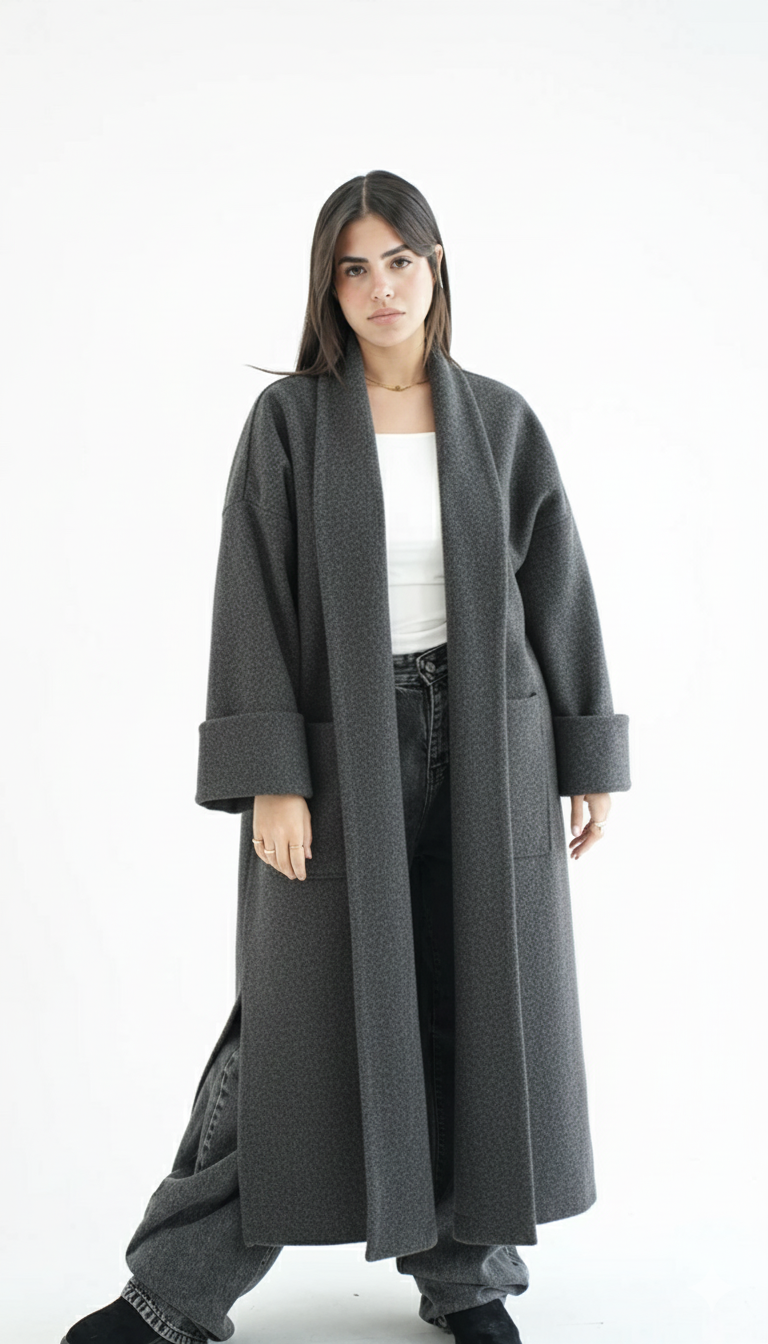 WOOL LONG COAT- Dark Gray