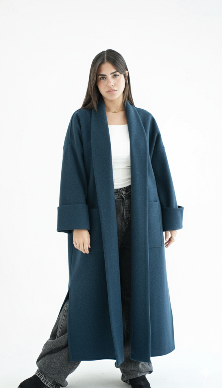 WOOL LONG COAT- Petroleum